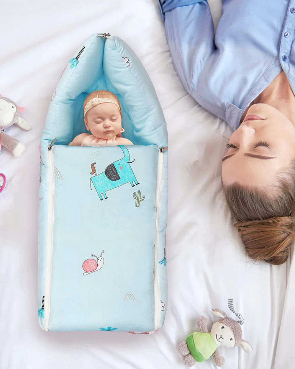 R for Rabbit Snuggy 100% Natural Cotton-Sky Blue-Baby Carrier Nest Cum Sleeping Bag (0-12M) - Image 8
