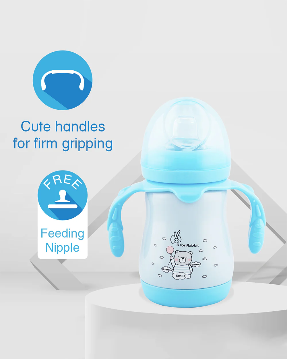 R for Rabbit Steebo Teddy Stainless Steel Feeding Bottle-Blue-Double Wall Insulated-With Soft Silicone Spout-210 ml - Image 2