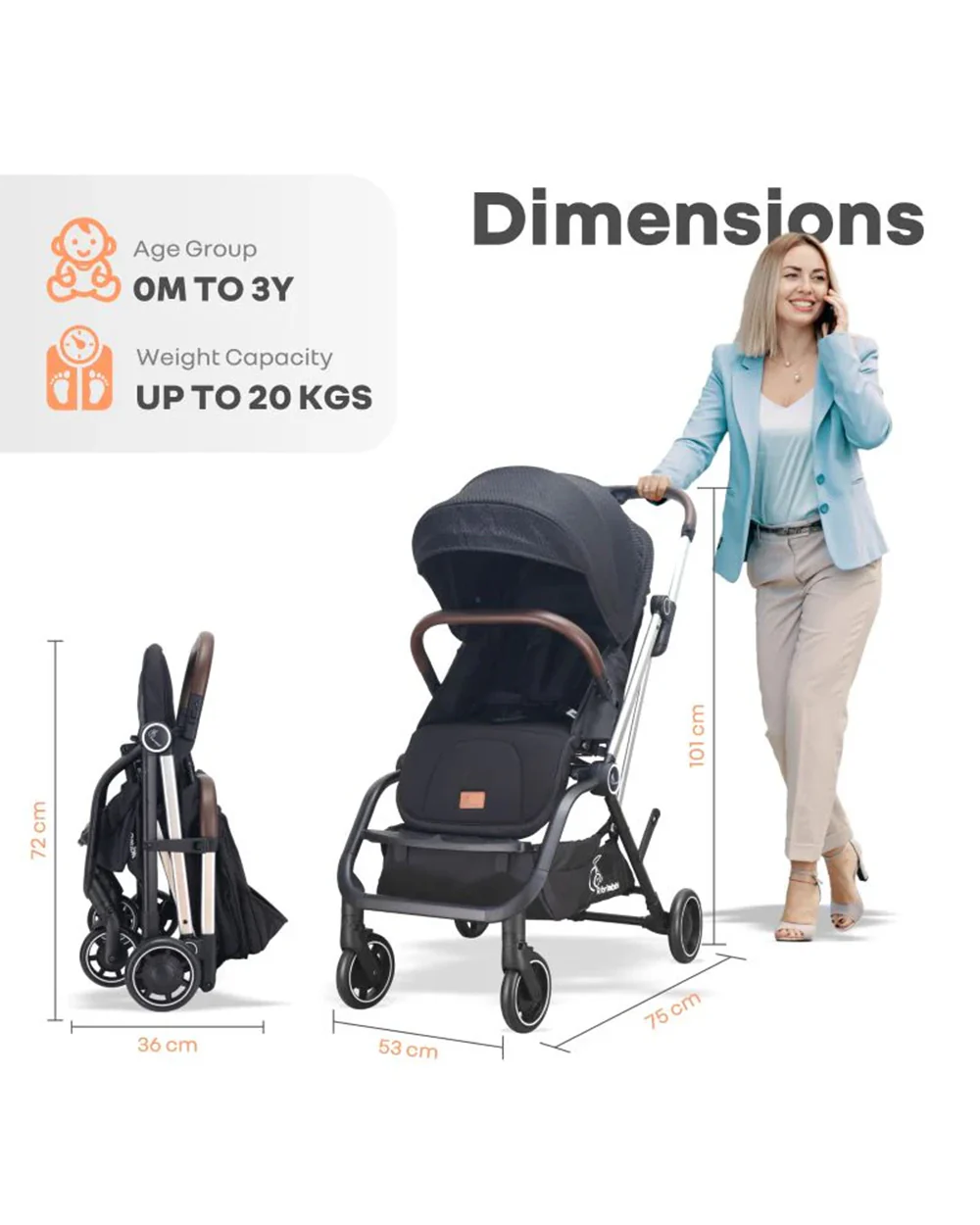 R for Rabbit Street Smart 360 Degree Rotatable Lightweight Baby Stroller-Flat Reclining Seat-One Hand Fold-6 Months Warranty-Pram for 0 to 3Y (Upto 20 kg)-Black - Image 12