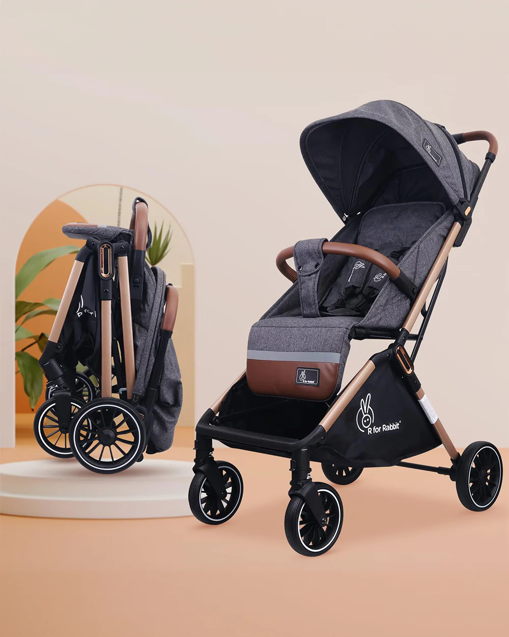 R for Rabbit Street Smart Auto Fold Lightweight Baby Stroller-Mutli Position Recline-One Hand Fold-Pram for 0M+ (Upto 20 Kg)-Ash Grey
