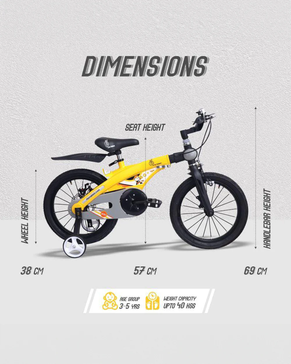 R for Rabbit Tiny Toes Jazz Bicycle-14 inch Wheels-90% Pre-Installed-Adjustable Structure-3Y to 5Y (Upto 40kg)-Yellow - Image 12