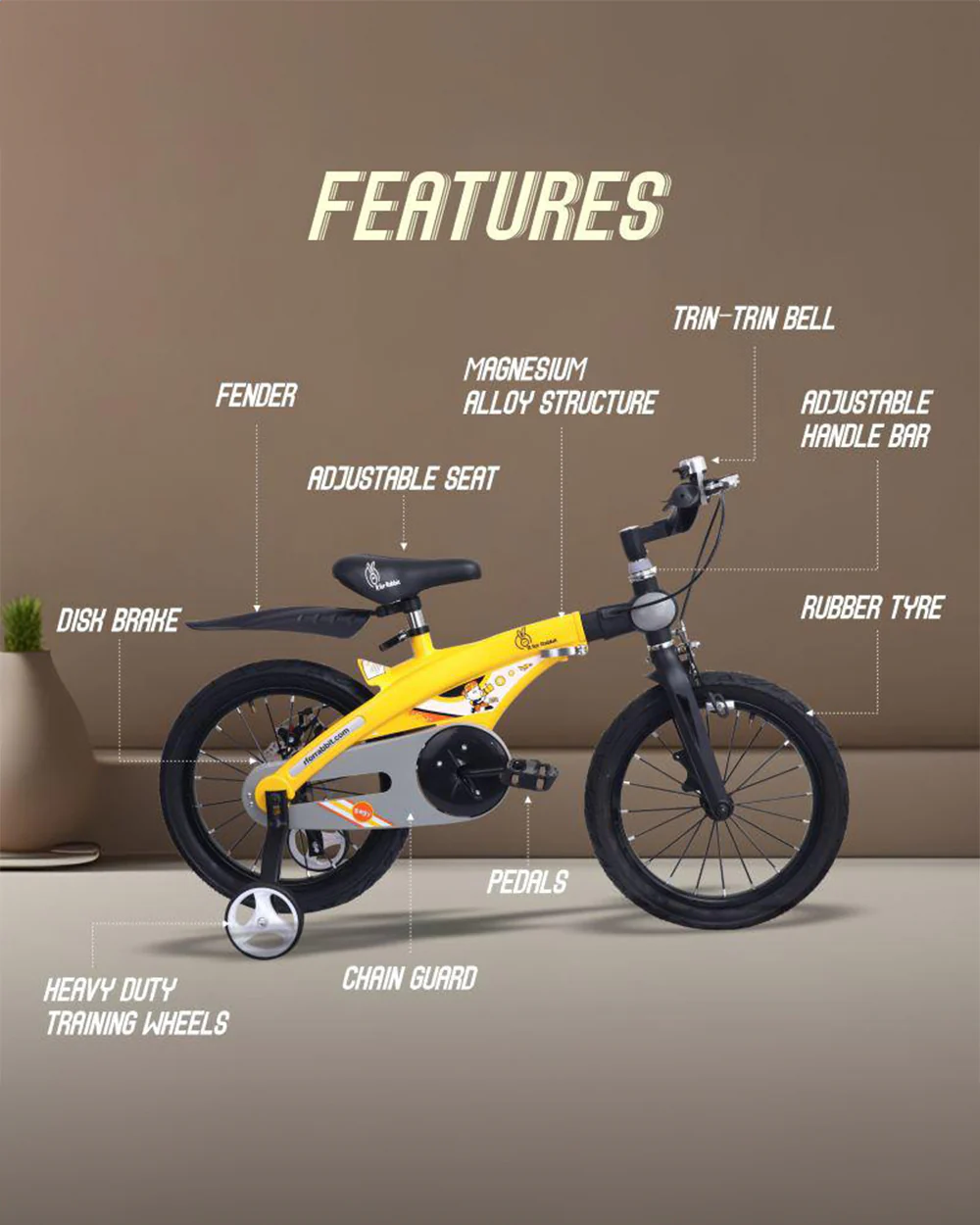 R for Rabbit Tiny Toes Jazz Bicycle-14 inch Wheels-90% Pre-Installed-Adjustable Structure-3Y to 5Y (Upto 40kg)-Yellow - Image 8
