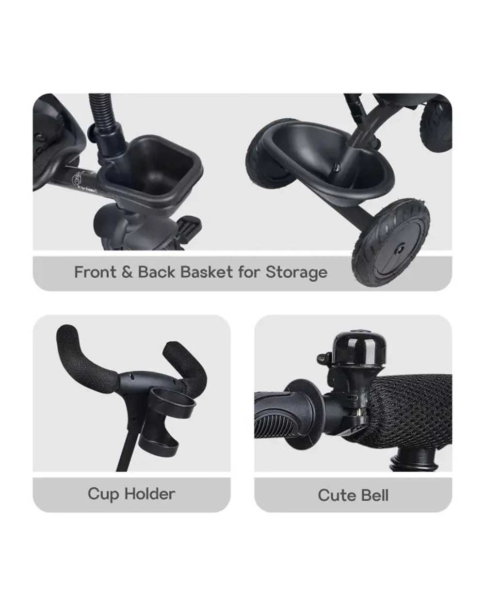 R for Rabbit Tiny Toes T20 Plus Tricycle-With Rubber Wheels-Adjustable Parental Control Handle-1.5Y to 5Y (Upto 25Kg)-Black - Image 4