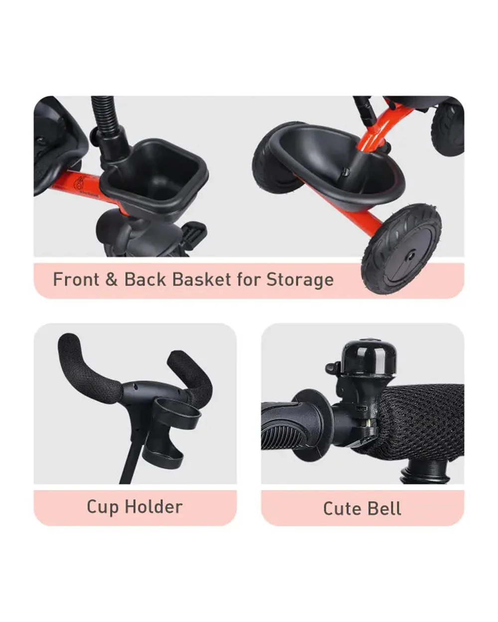 R for Rabbit Tiny Toes T20 Plus Tricycle-With Rubber Wheels-Adjustable Parental Control Handle-1.5Y to 5Y (Upto 25Kg)-Red - Image 3