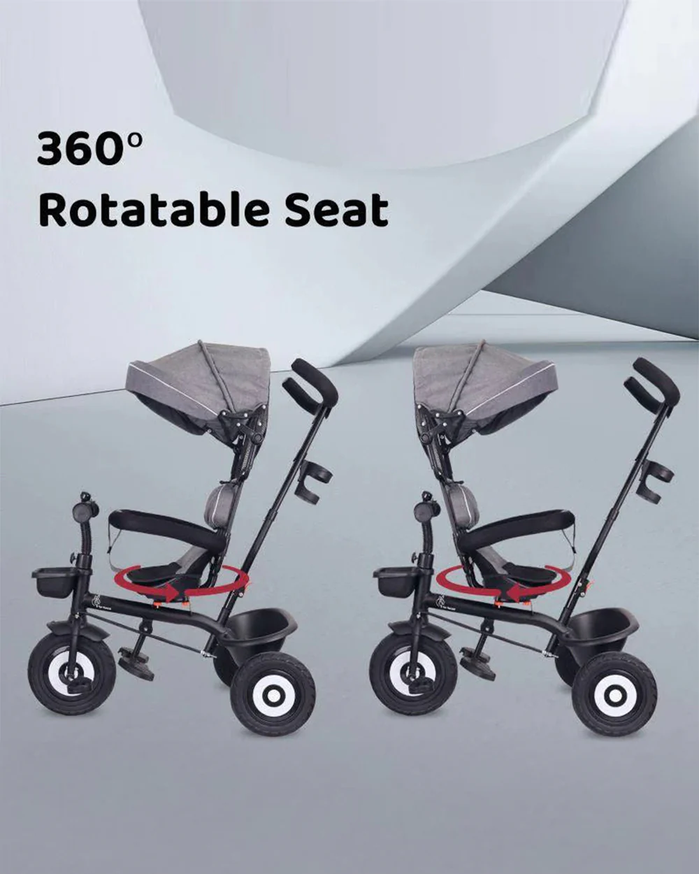 R for Rabbit Tiny Toes T40 Plus Tricycle-360 Degree Rotatable Seat-Adjustable Canopy-1.5Y to 5Y (Upto 25Kg)-Grey Black - Image 3