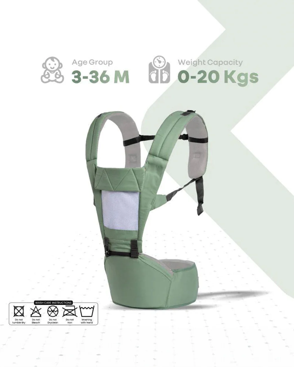 R for Rabbit Upsy Daisy Baby Carrier-With 4 In 1 Carry Position-Adjustable Hip Seat Belt-3M to 2Y (Upto 15Kg)-Green - Image 5