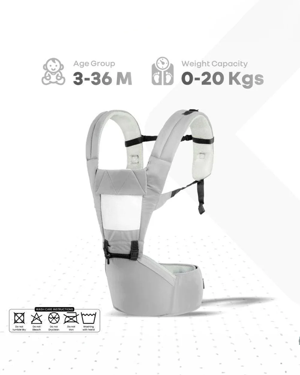 R for Rabbit Upsy Daisy Baby Carrier-With 4 In 1 Carry Position-Adjustable Hip Seat Belt-3M to 2Y (Upto 15Kg)-Grey Cream - Image 8