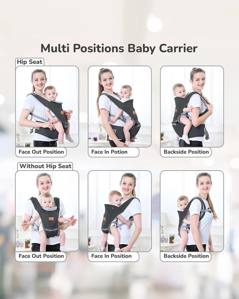 R for Rabbit Upsy Daisy Ergo 8 in 1 Hip Seat Baby Carrier-8 Carry Positions-Soft Cushion Belts-4 to 36M (Upto 15 Kg)-Dark Grey - Image 5