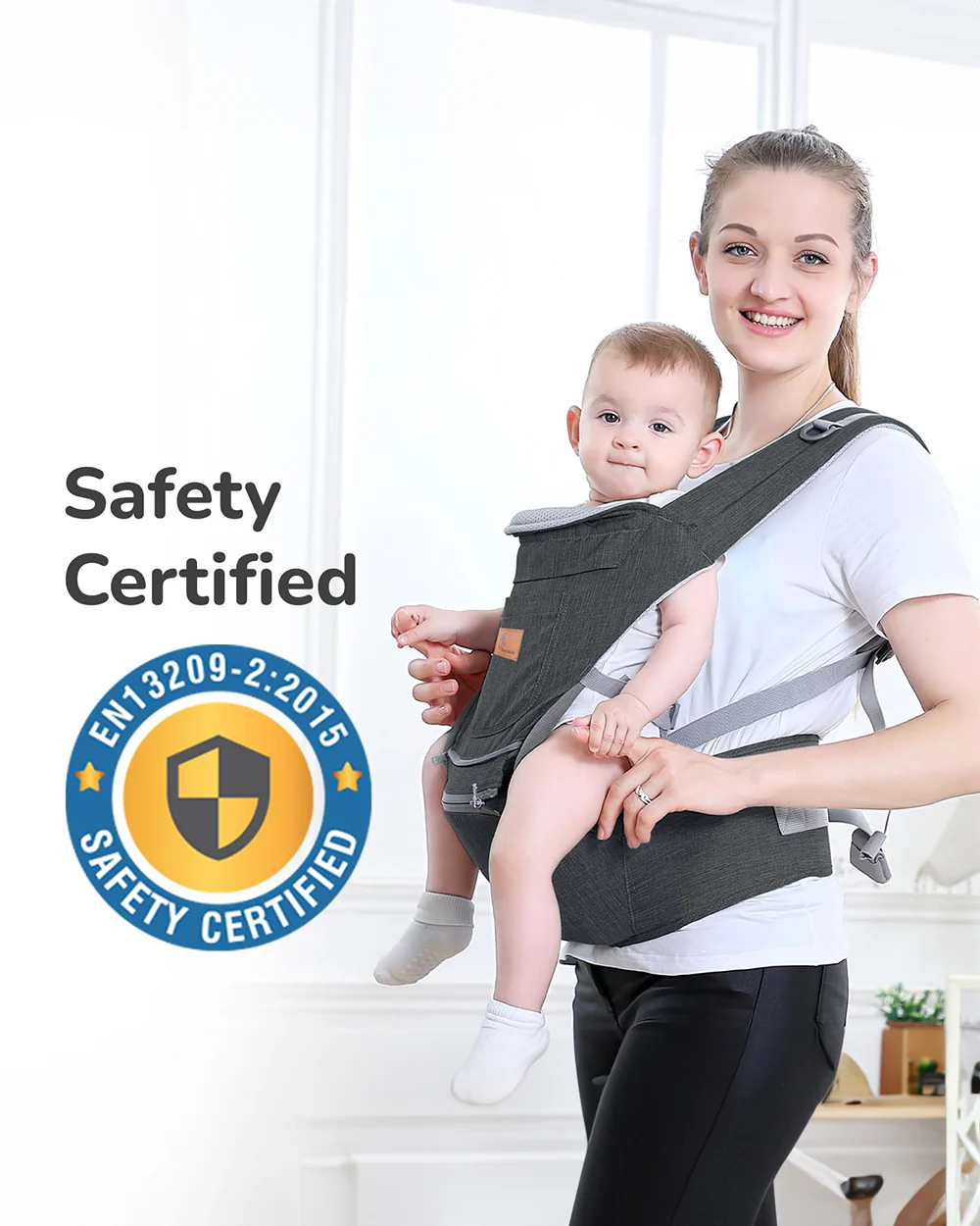 R for Rabbit Upsy Daisy Ergo 8 in 1 Hip Seat Baby Carrier-8 Carry Positions-Soft Cushion Belts-4 to 36M (Upto 15 Kg)-Dark Grey - Image 7