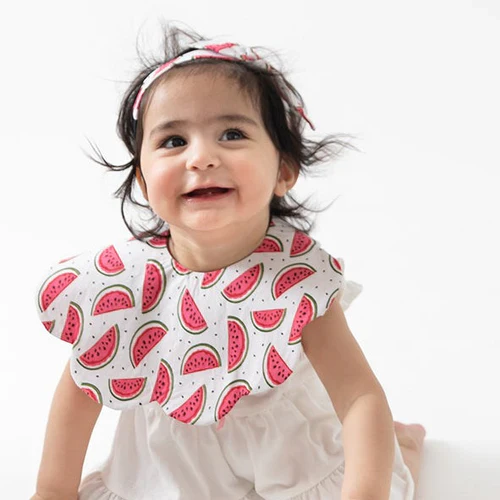 Rattle & Co Cotton Bib & Bow Set-Snap Button Closure-With Waterproof Lining-Watermelon Whirl-For Infants - Image 2