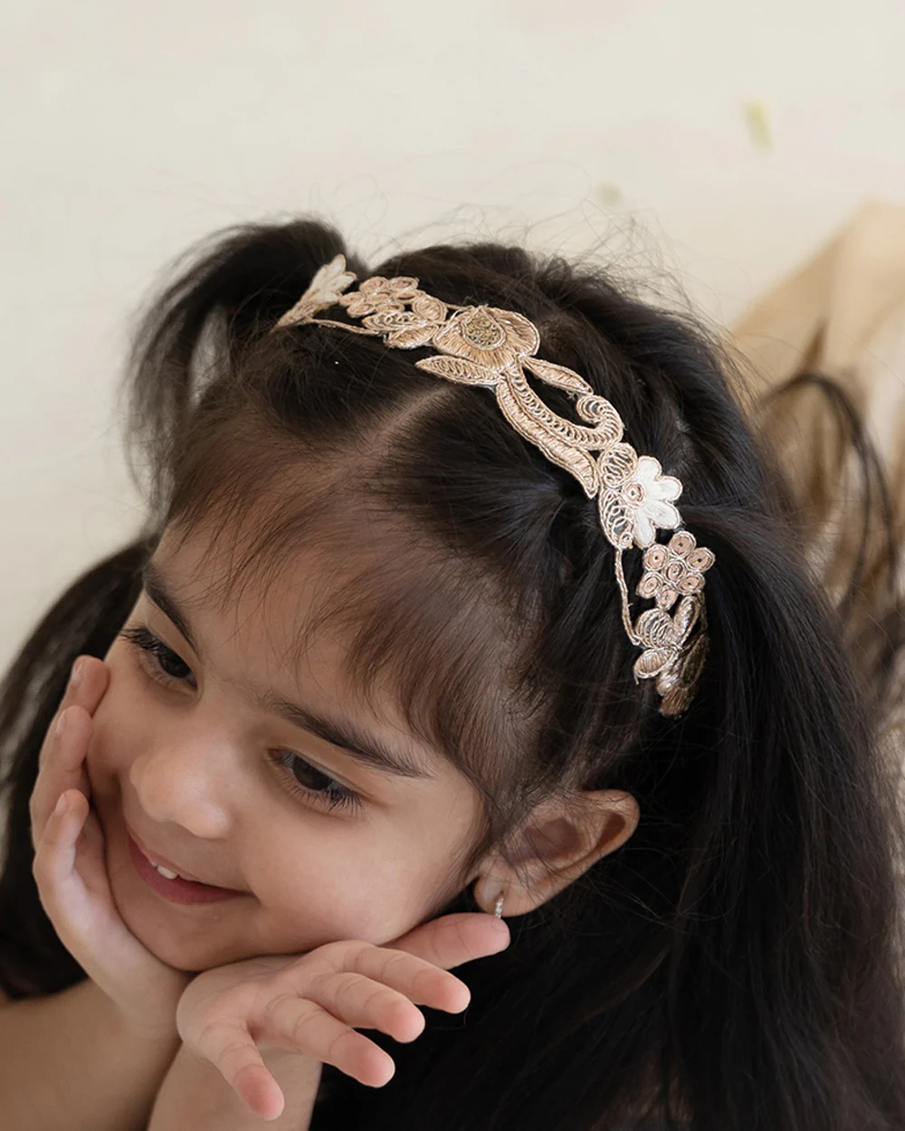 Rattle & Co. Gold Headbands-Lace-Embroidered-Pack of 2-For Infants - Image 2