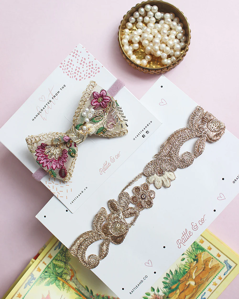 Rattle & Co. Gold Headbands-Lace-Embroidered-Pack of 2-For Infants - Image 3