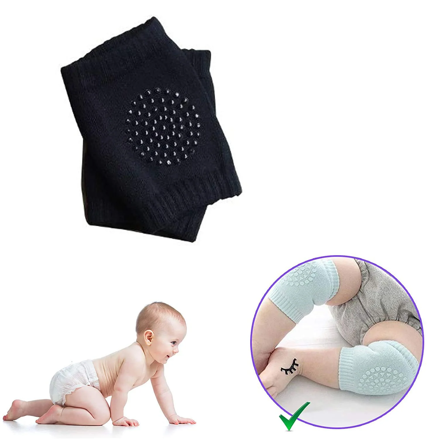Safe-O-Kid-Anti Slip Elbow and Knee Pads/Guards-For Crawling Baby, Toddler & Infant-Black - Image 2