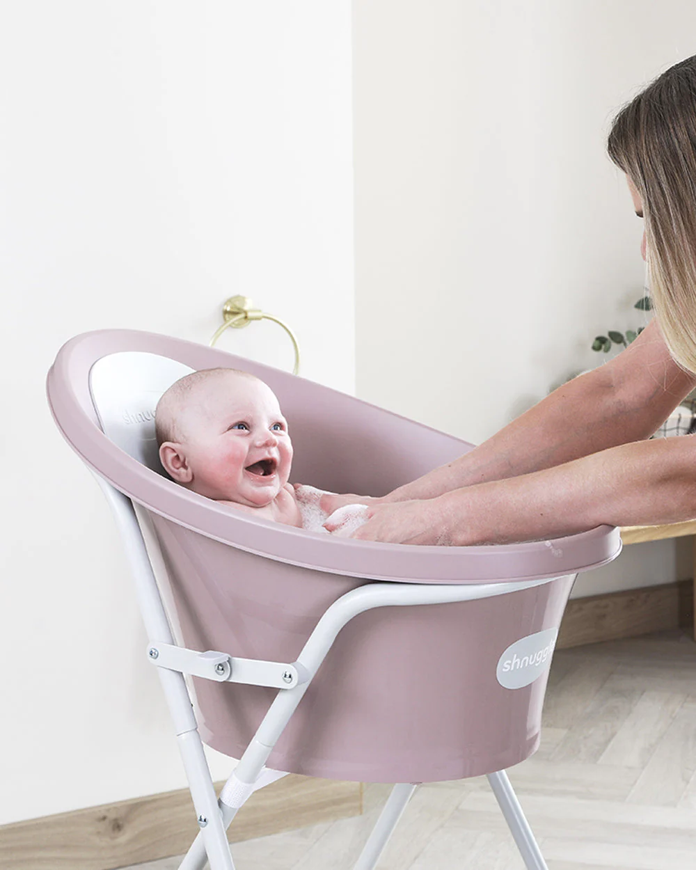 Shnuggle Newborn Bath Tub with Bath Stand-0 to 12M-White & Grey - Image 7