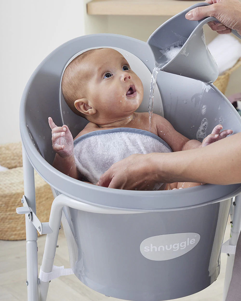 Shnuggle Newborn Bath Tub with Diaper Changing Mat & Bath Jug-0 to 12M-Eucalyptus - Image 6