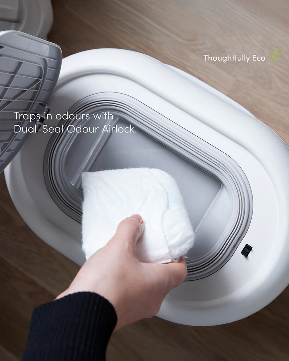 Shnuggle Eco-Touch Diaper Pail-With Dual seal odour airlock and Cassette free design-Compatible with any standard bin liner-White - Image 2