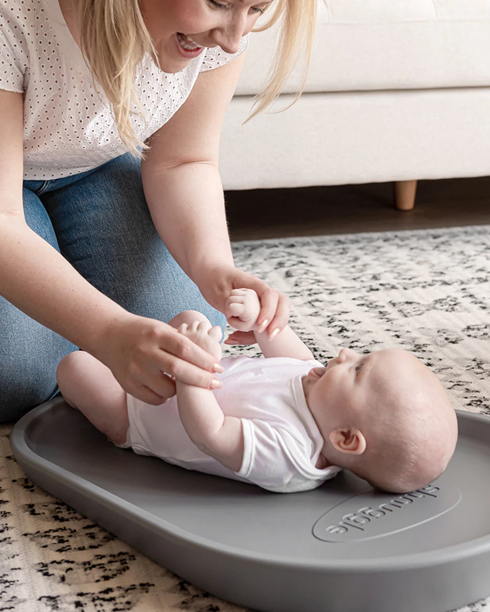 Shnuggle Squishy Diaper Changing Mat-Baby Safe Premium PU Foam-With Wipe Clean, Non-Skid Base-Eucalyptus - Image 17
