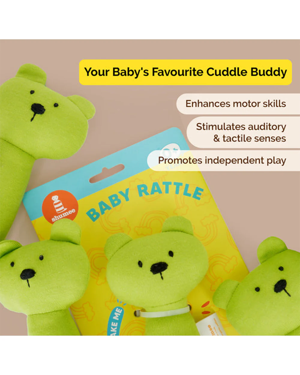Shumee Bear Plush Rattle Toy-Enhances Motor Skills-0M+ - Image 4