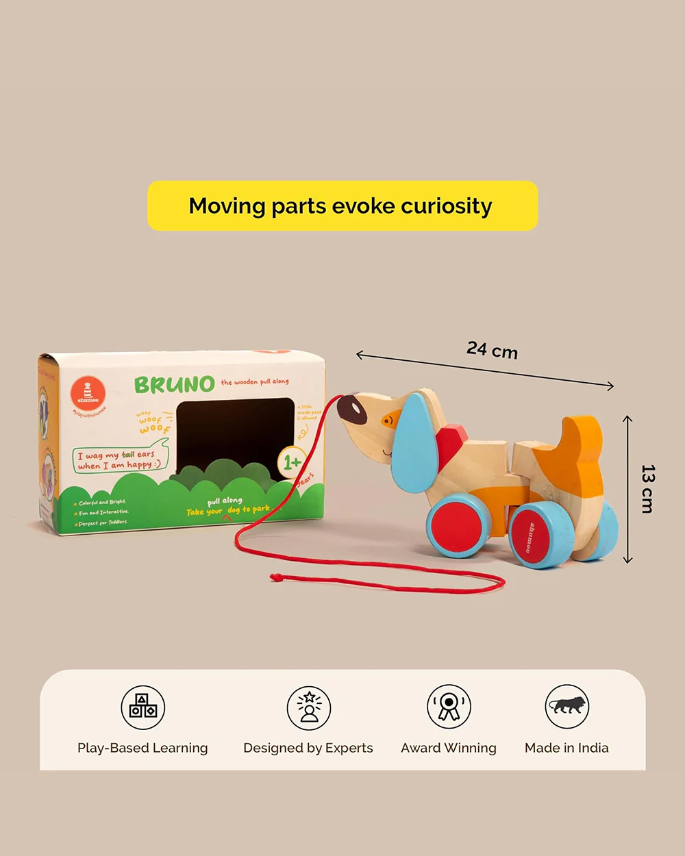 Shumee Bruno The Dog-Smooth Edges & Lightweight-Develops Motor Skills-Non Toxic Material-Wooden Push & Pull Toy-9M+ - Image 8