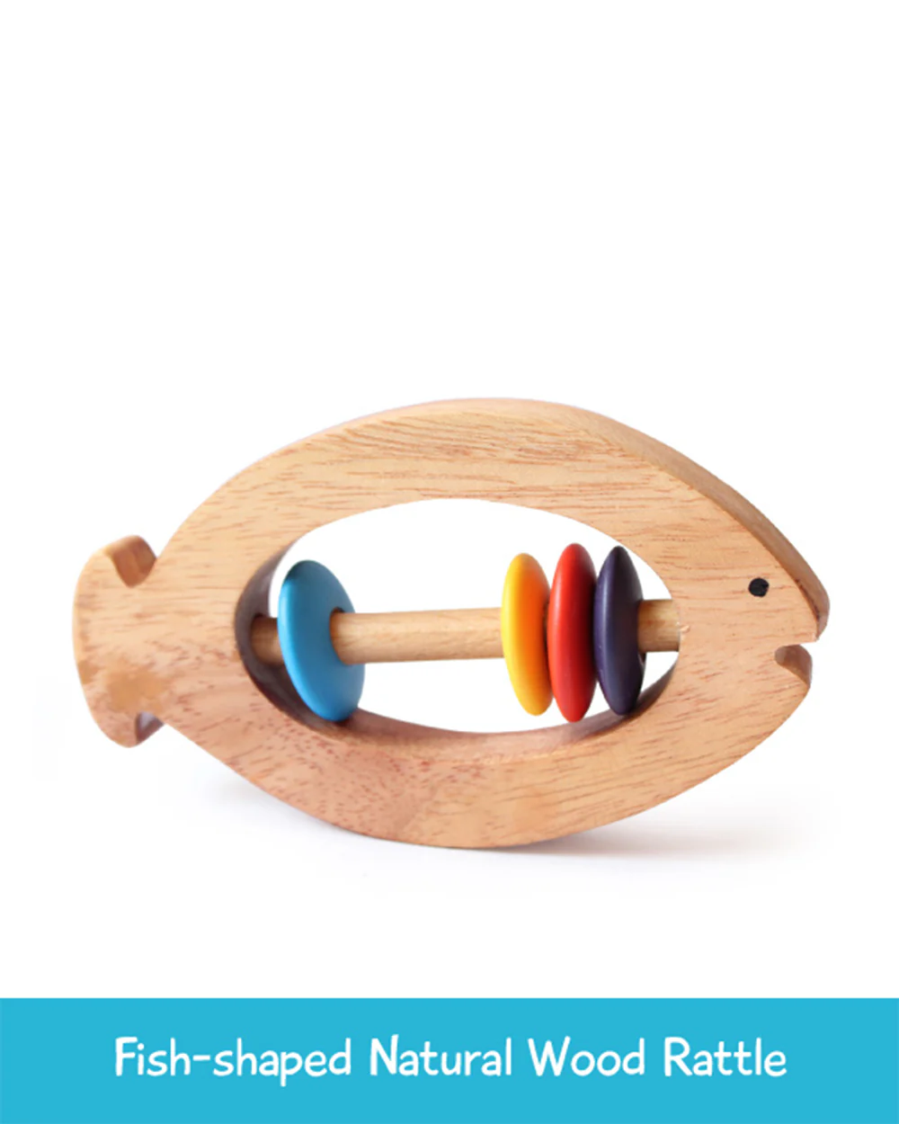 Shumee Fish Shaped Neem Wooden Teether Rattle Toy-Smooth Edges & Non Toxic-For Infants - Image 8