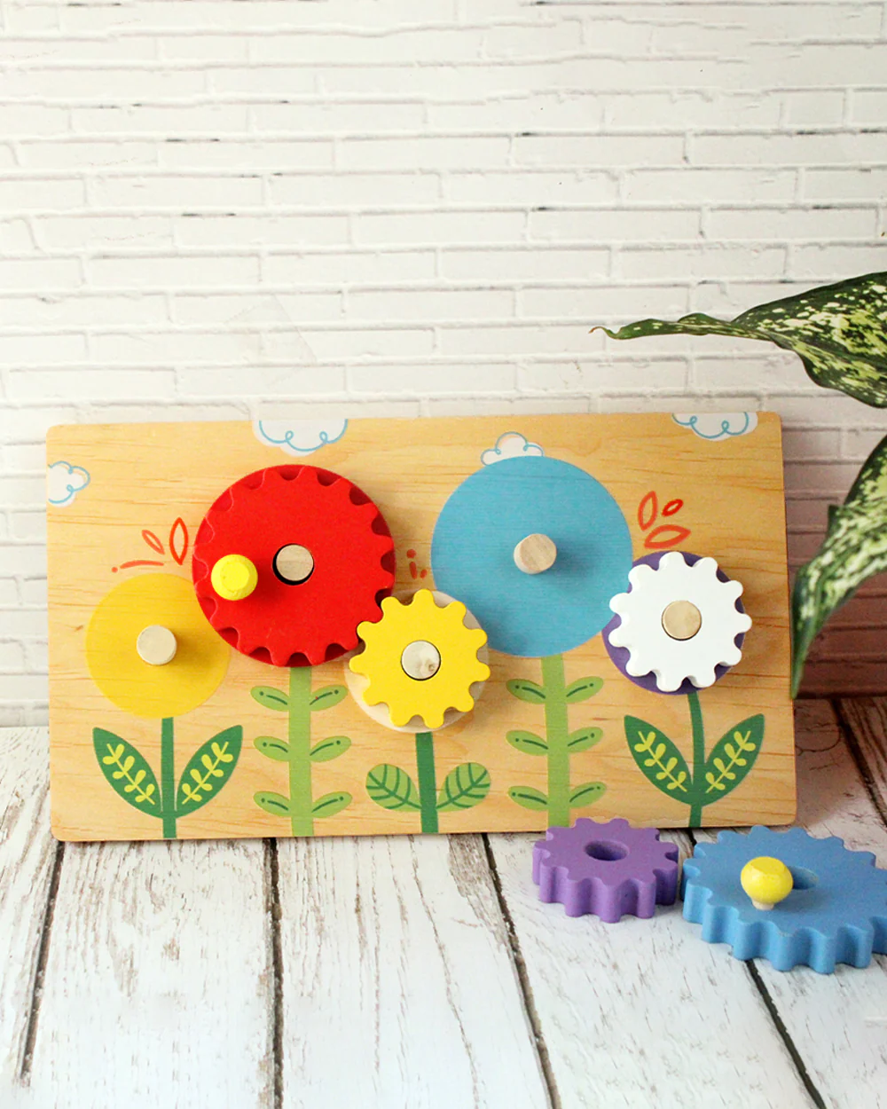 Shumee Flower Garden Wooden Gear Toy-With 5 Gears-Shape Sorter & Stacker-Learning & Educational Toys-12M+ - Image 6