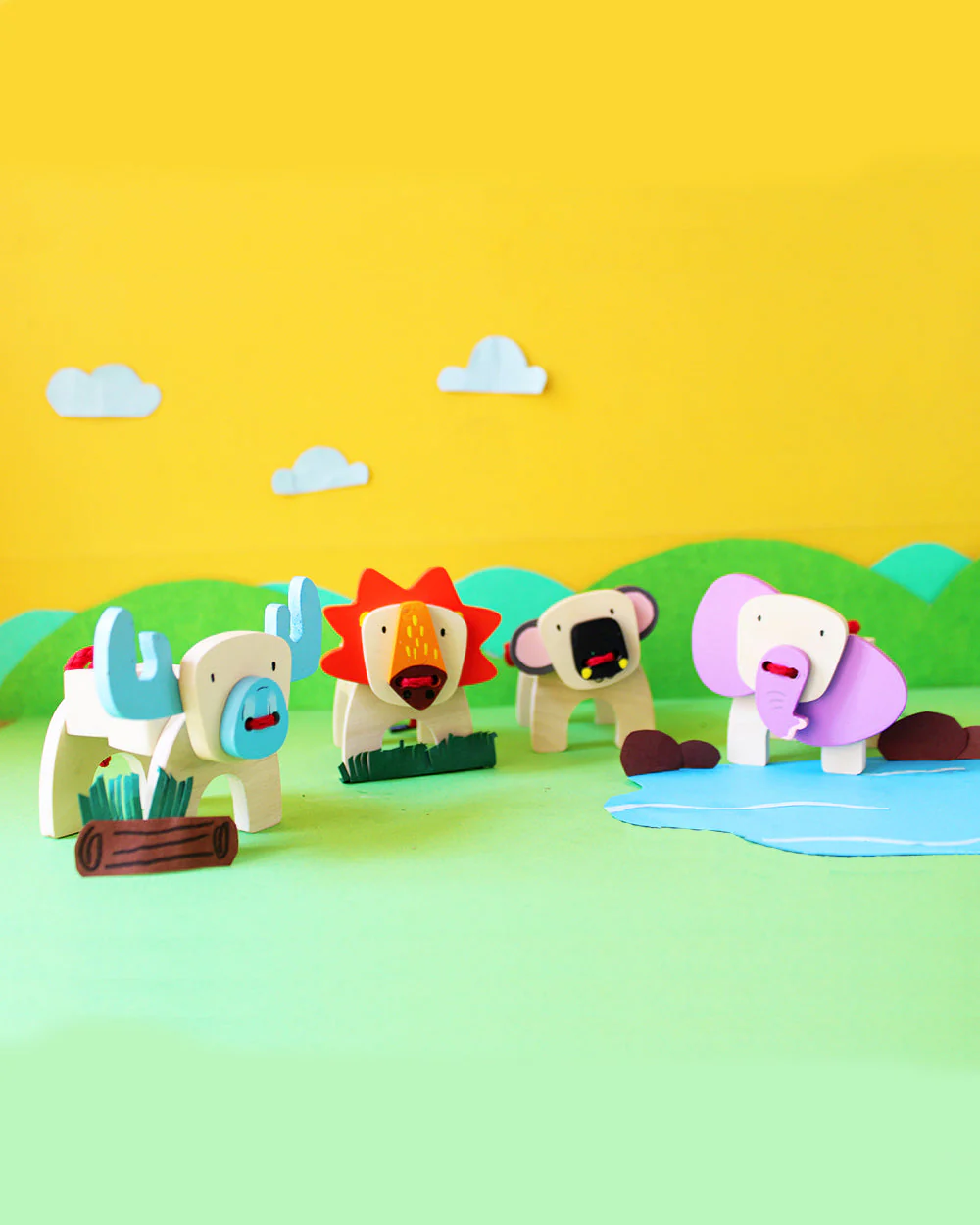 Shumee Lace & Make Safari Animals Wooden Puzzle-17 Pieces & 2 Colorful Lace-Learning & Educational Toys-24M+