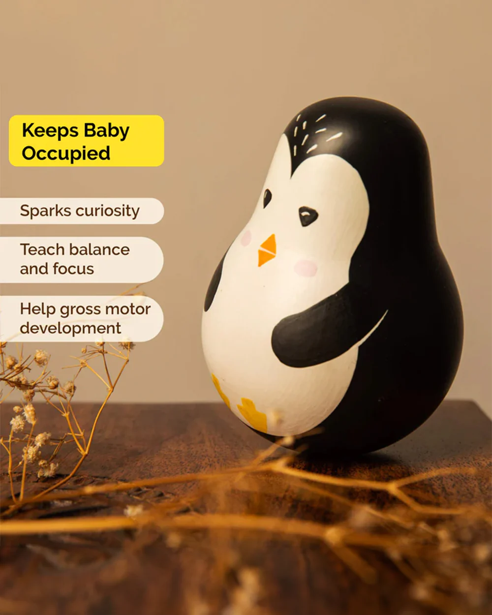 Shumee Penguin Roly Poly Wooden Musical Toy-12M+ - Image 6