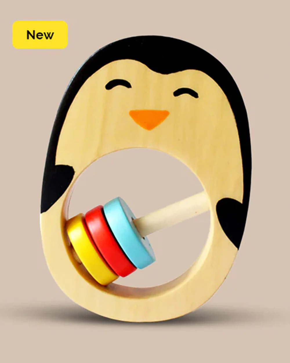 Shumee Penguin Wooden Teether Rattle Toy-Smooth Edges & Non Toxic-For Infants - Image 2