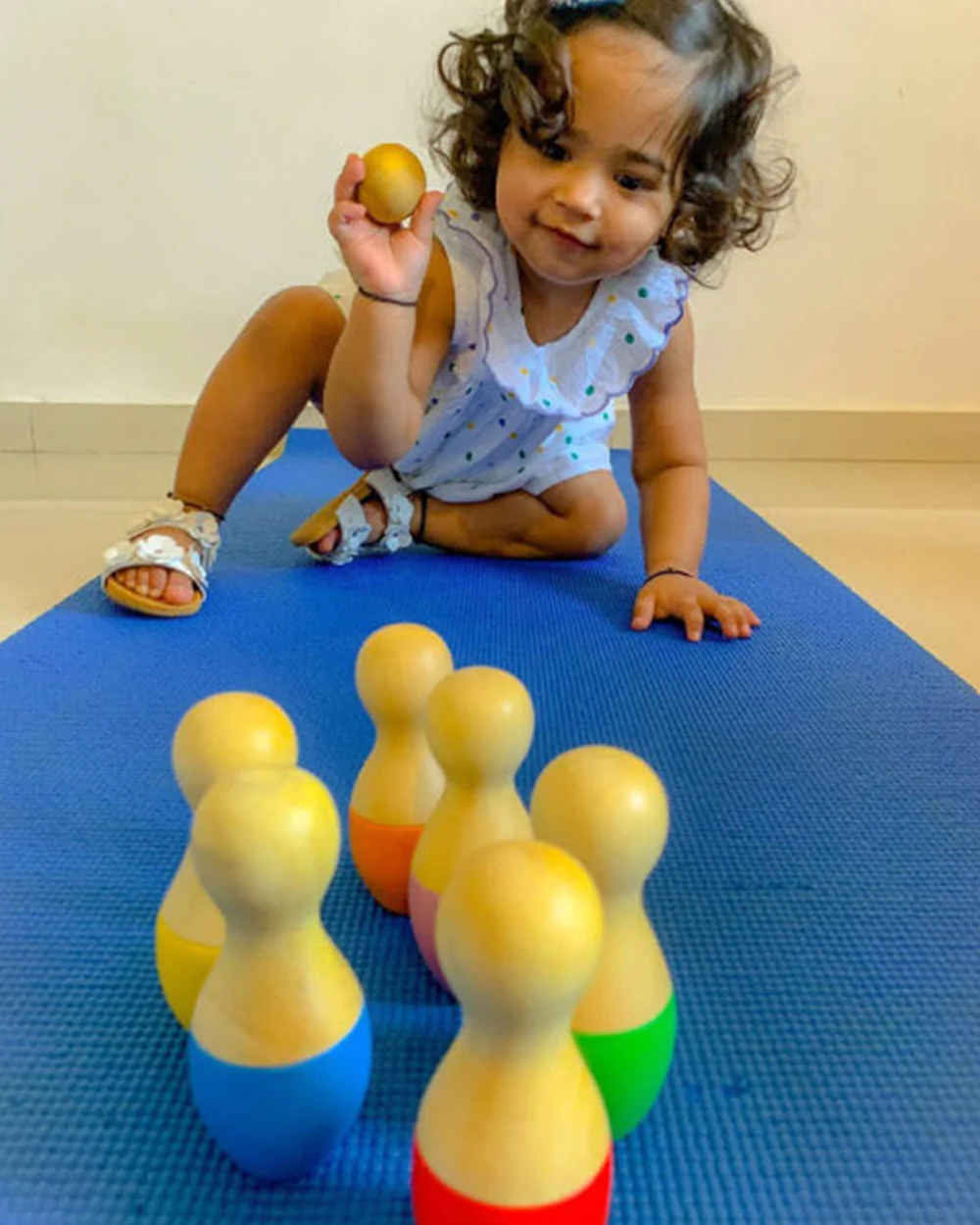 Shumee Wooden Mini Bowling Pins-With 6 Colorful Bowling Pins & 1 Wooden Ball-Indoor Toy-12M+ - Image 3