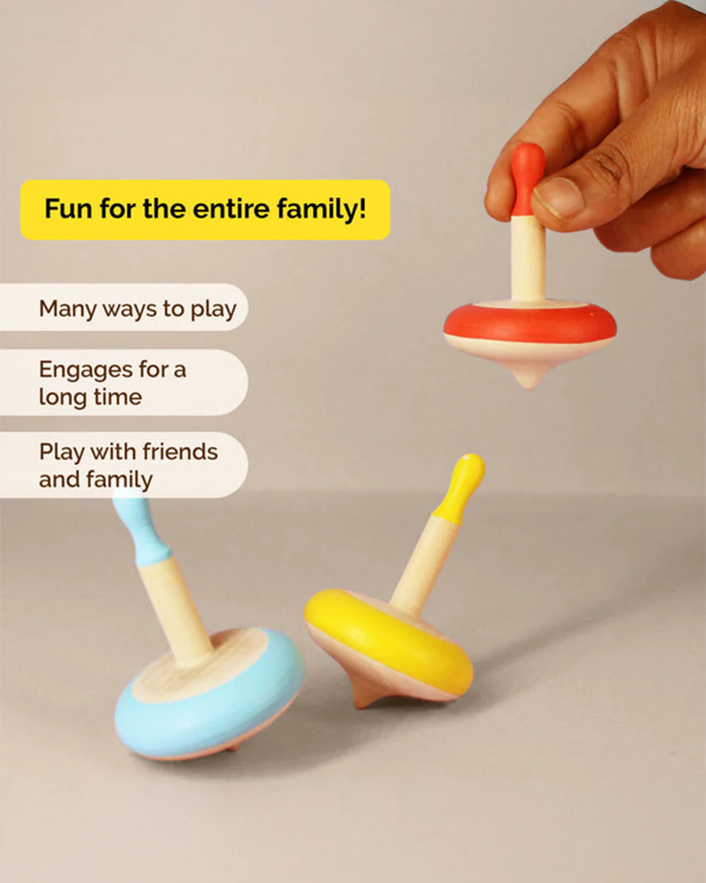 Shumee Wooden Spin Tops-Indoor Toy-Set Of 3-Wooden & Non Toxic-36M+ - Image 3