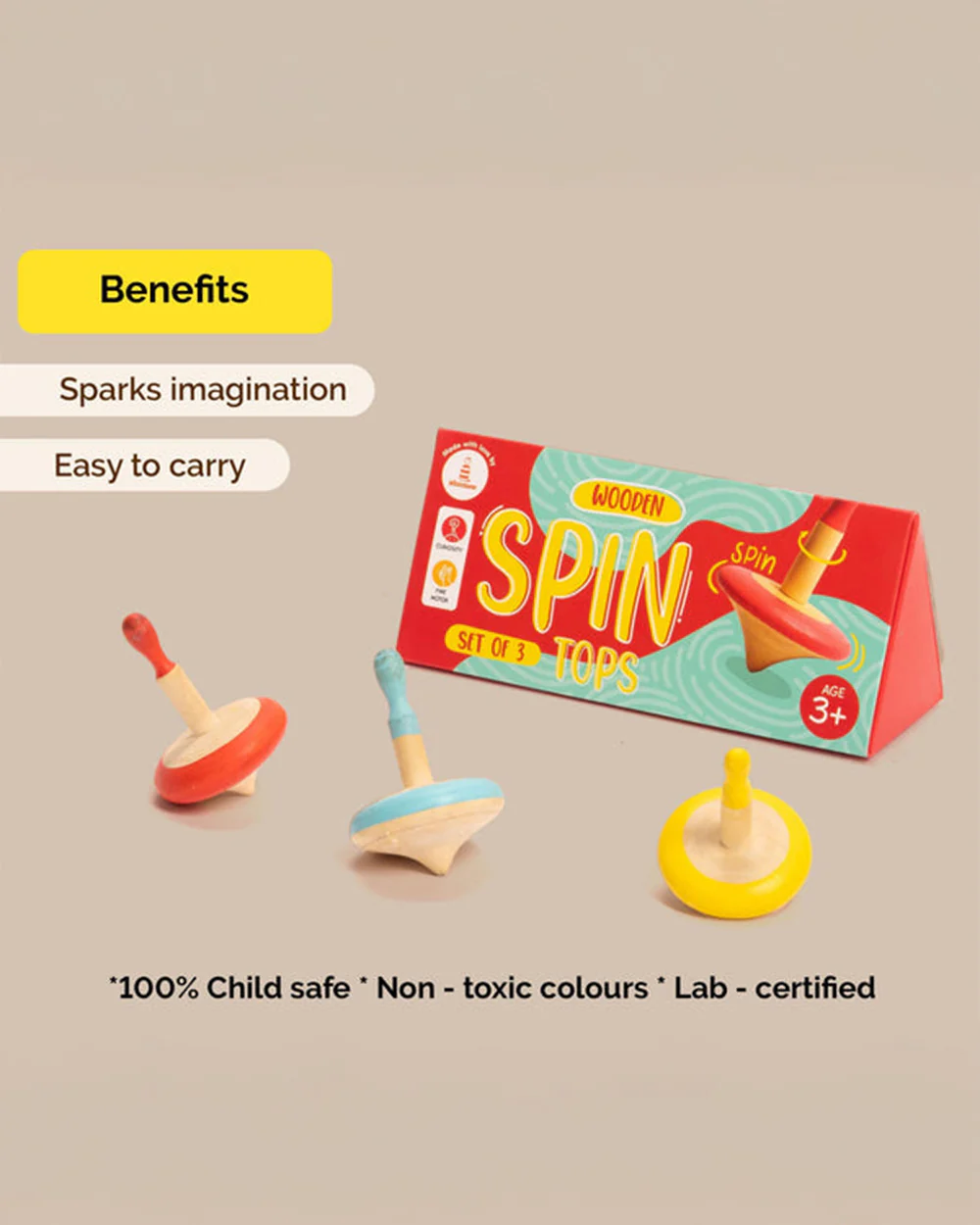 Shumee Wooden Spin Tops-Indoor Toy-Set Of 3-Wooden & Non Toxic-36M+ - Image 5