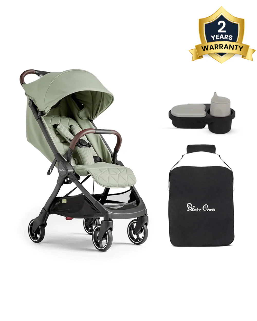Silver Cross Clic Cabin Friendly Stroller-With Snack Tray & Stroller Bag-One Hand Fold-Includes Rain Cover-For 0 to 4Y (Upto 22 kg)-Sage - Image 3