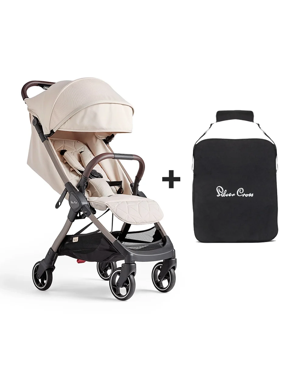 Silver Cross Clic Cabin Friendly Stroller-With Stroller Bag-One Hand Fold-Includes Rain Cover-For 0 to 4Y (Upto 22 kg)-Almond