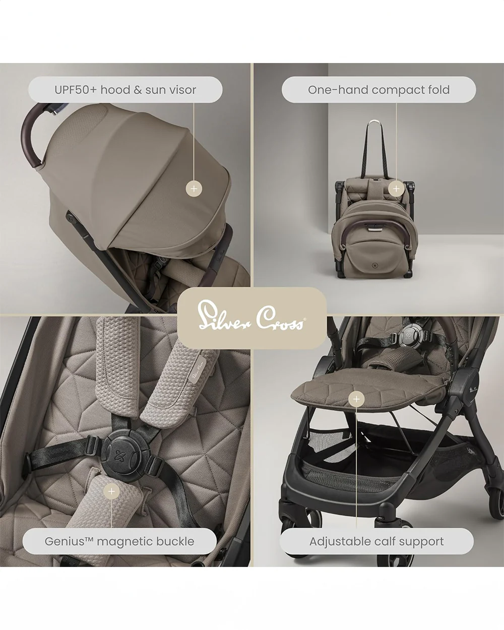 Silver Cross Clic Cabin Friendly Stroller-With Stroller Bag-One Hand Fold-Includes Rain Cover-For 0 to 4Y (Upto 22 kg)-Cobble - Image 7