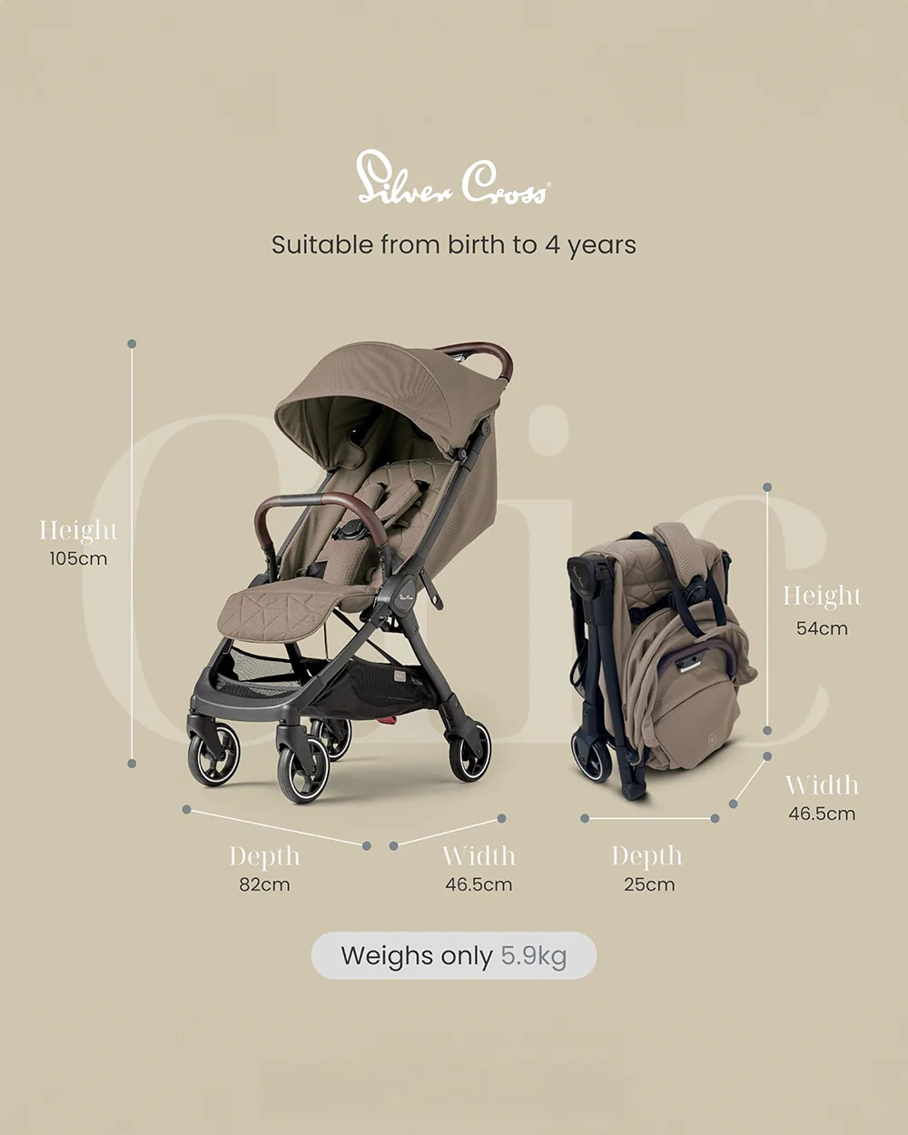 Silver Cross Clic Cabin Friendly Stroller-With Stroller Bag-One Hand Fold-Includes Rain Cover-For 0 to 4Y (Upto 22 kg)-Cobble - Image 8