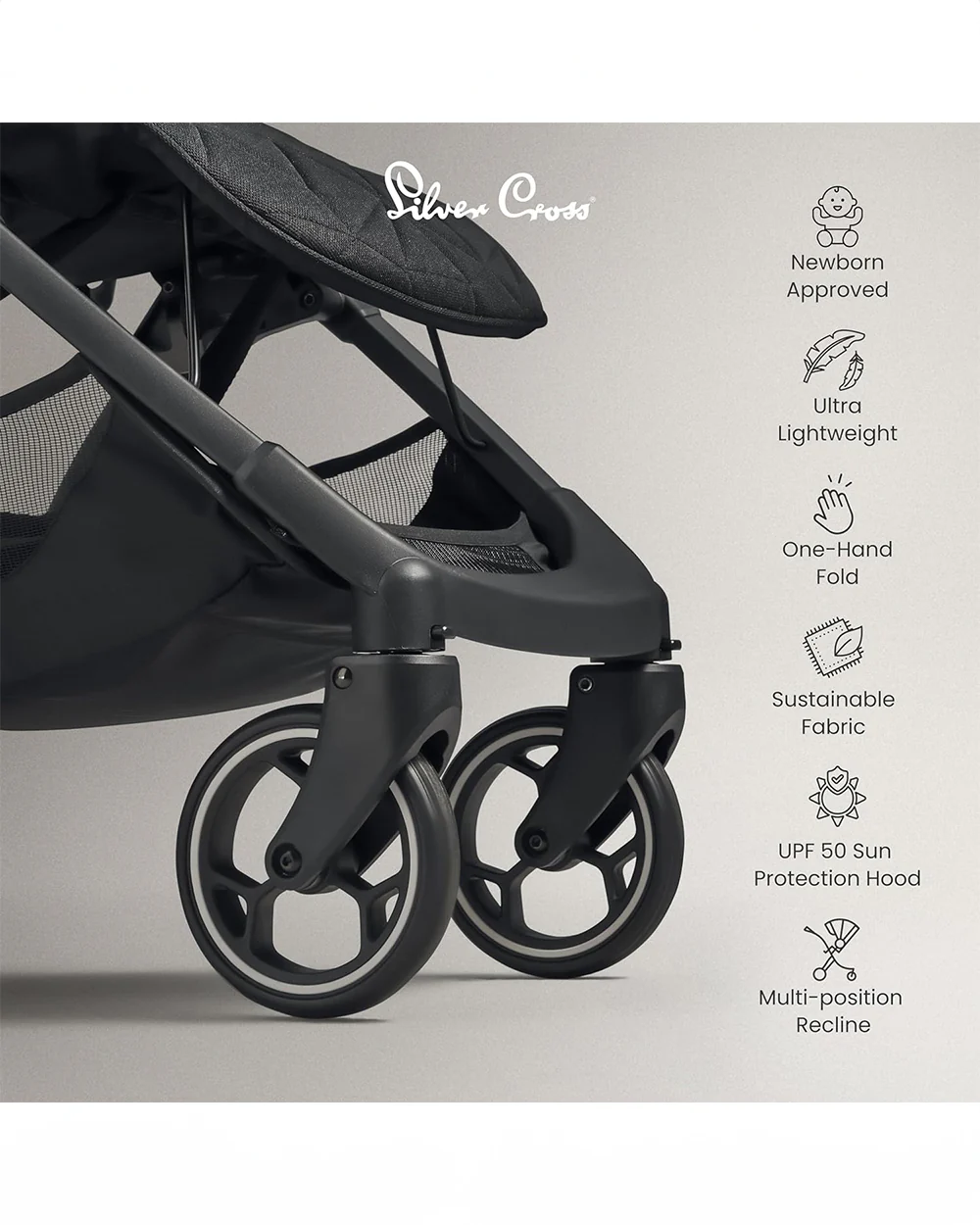 Silver Cross Clic Cabin Friendly Stroller-One Hand Fold-Flat Reclining Seat-Includes Rain Cover-2 Years Warranty-Pram for 0 to 4Y (Upto 22 Kg)-Space - Image 9