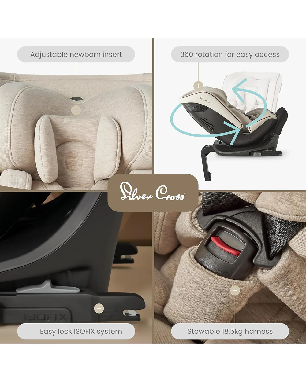 Silver Cross Motion All Size 360 Baby Convertible Car Seat-Easy Lock ISOFIX-R129 Certified-360 Degree Rotation-For 0M+ (Upto 12Y)-Almond - Image 7