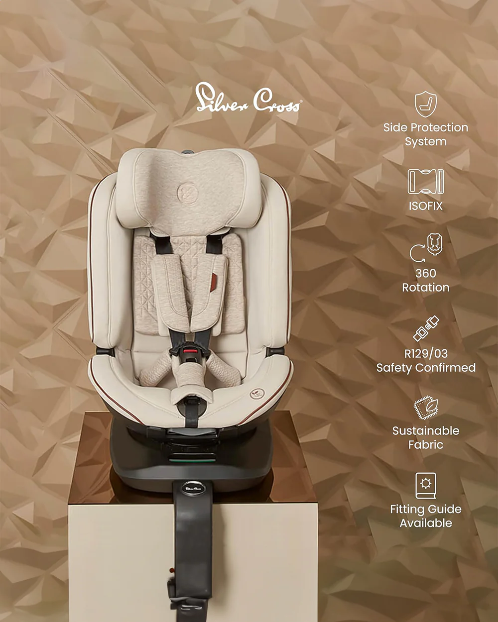 Silver Cross Motion All Size 360 Baby Convertible Car Seat-Easy Lock ISOFIX-R129 Certified-360 Degree Rotation-For 0M+ (Upto 12Y)-Almond - Image 9