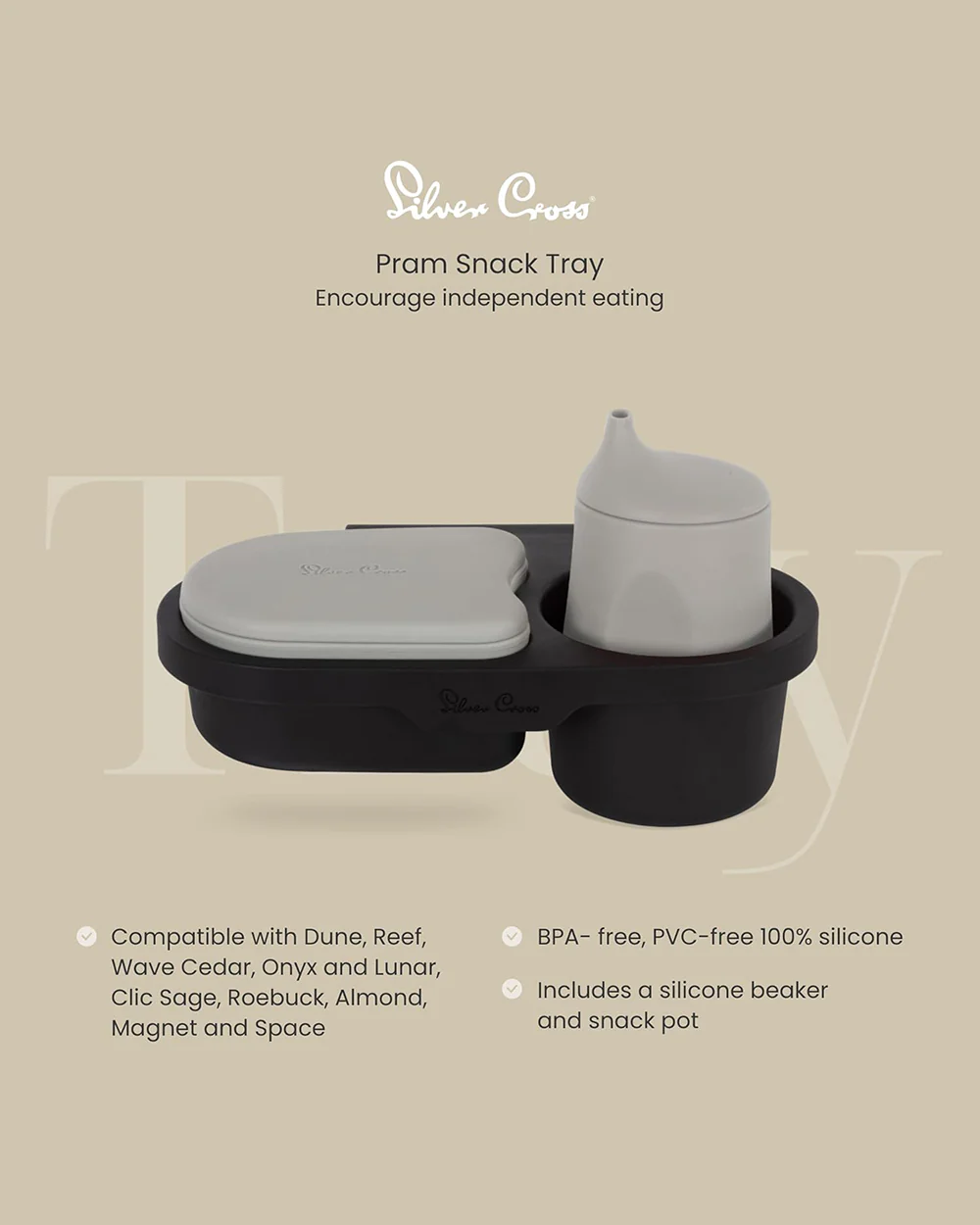 Silver Cross Universal Snack Tray-Easily Snaps On To Stroller Bumper Bar-BPA Free & Food Grade Silicone-Black - Image 3