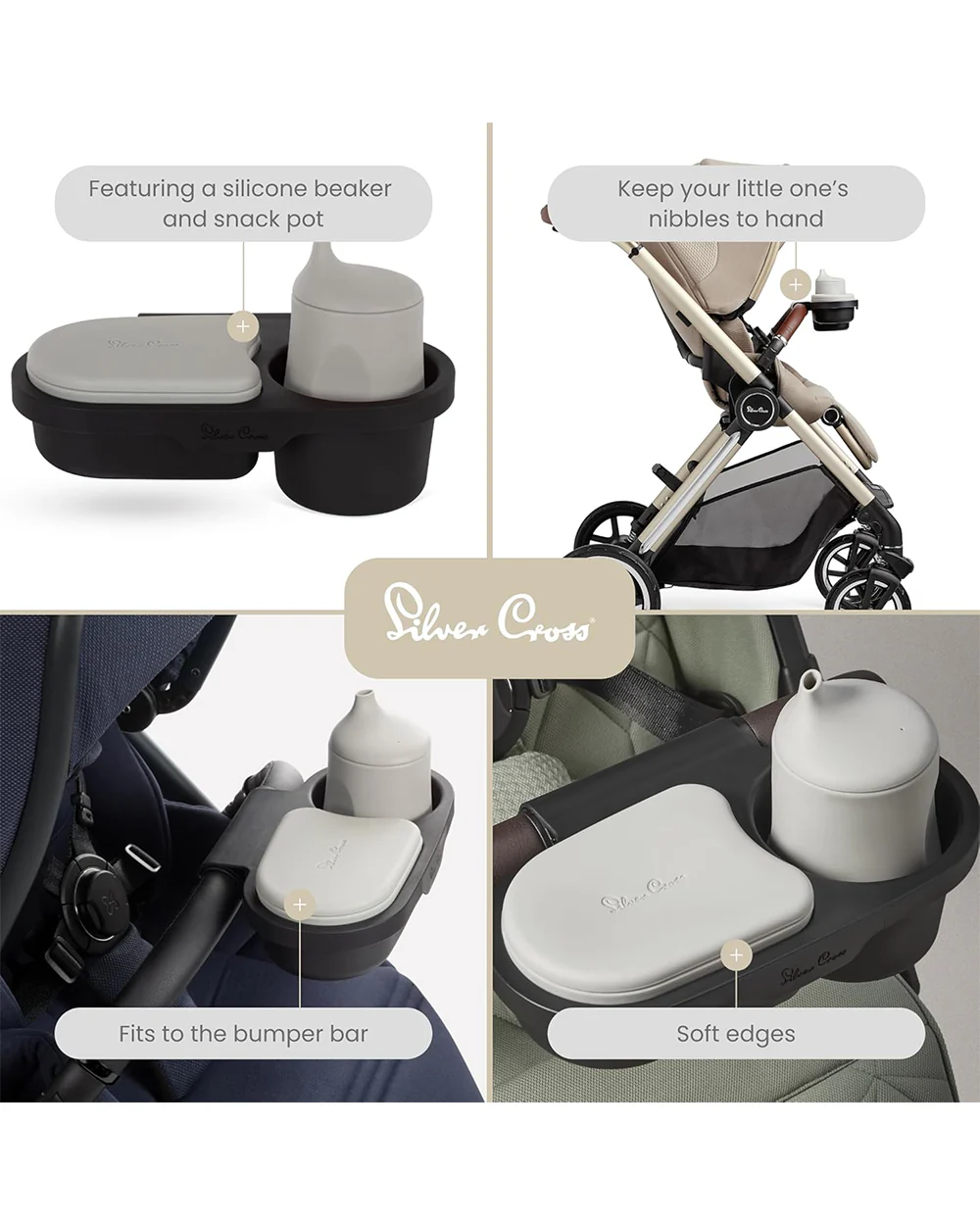 Silver Cross Universal Snack Tray-Easily Snaps On To Stroller Bumper Bar-BPA Free & Food Grade Silicone-Black - Image 4
