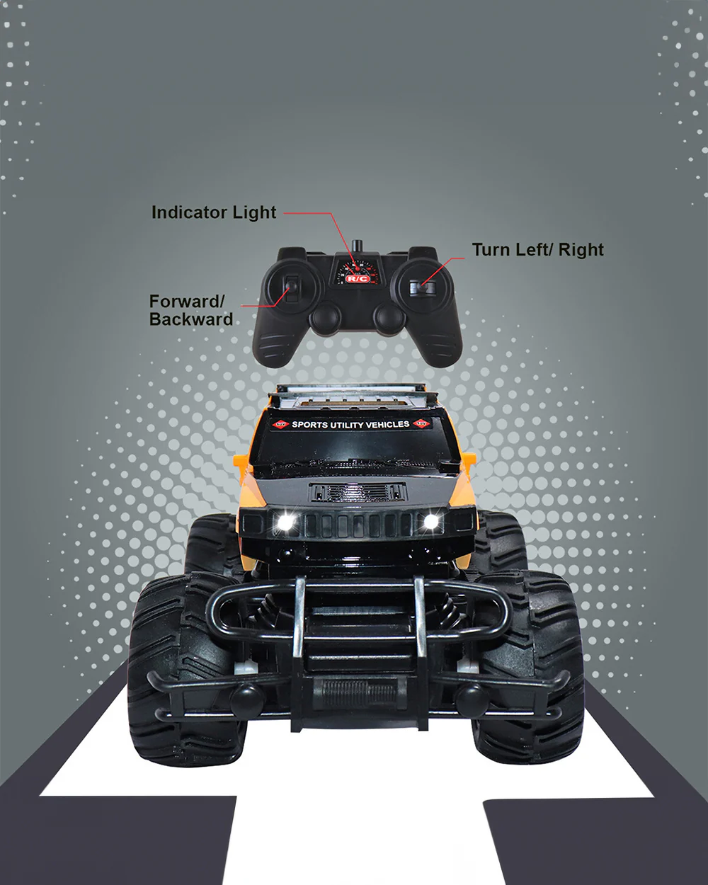 Sirius Modified Hummer Remote Control Car with Rechargeable Battery-LED Lights, Sturdy, Off-Road Monster Truck-Vehicle Toy-Yellow - Image 5