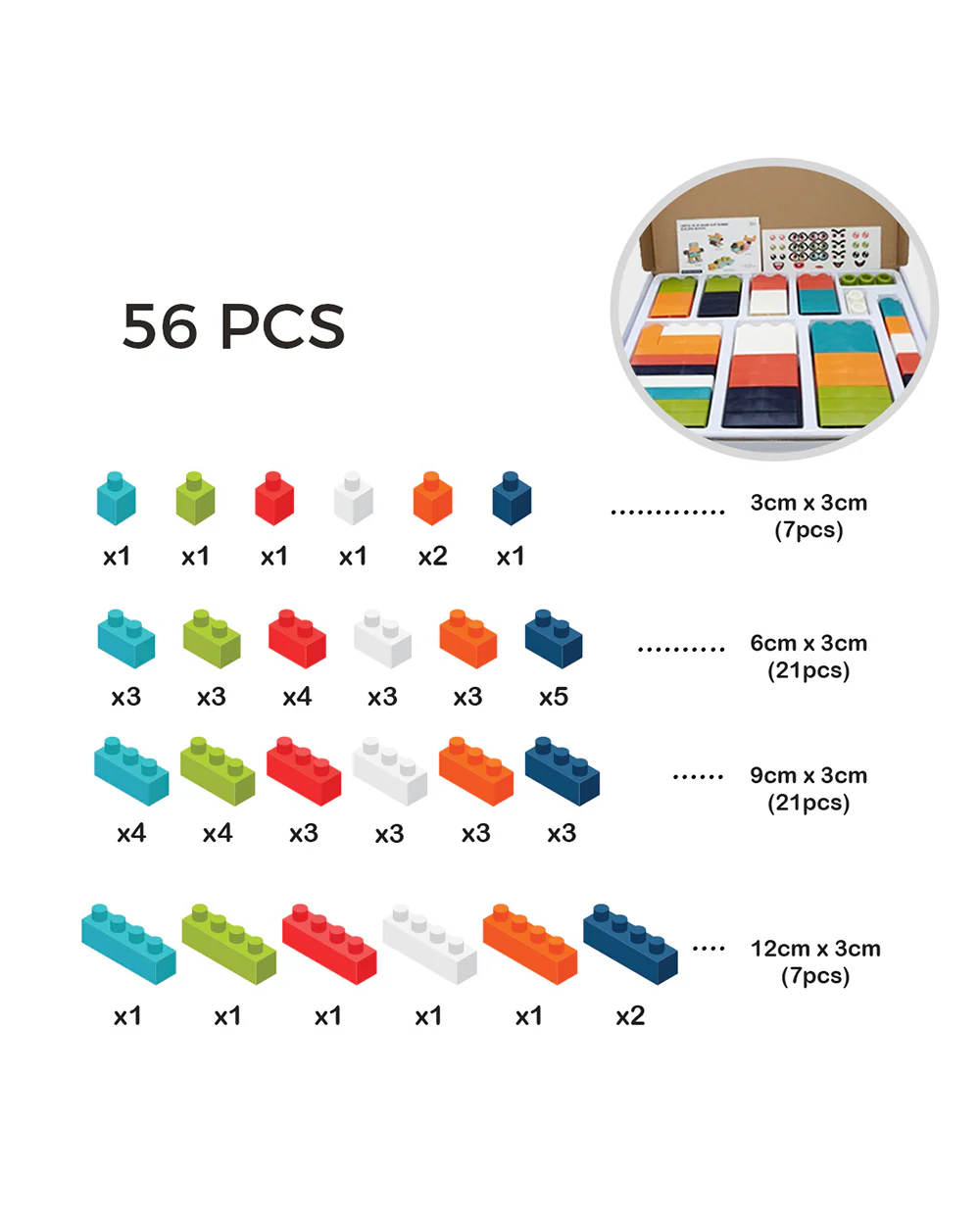 Sirius Toys Soft Blox Building Blocks-56 Piece Set-Flexible and Washable Blocks-Learning Set - Image 2