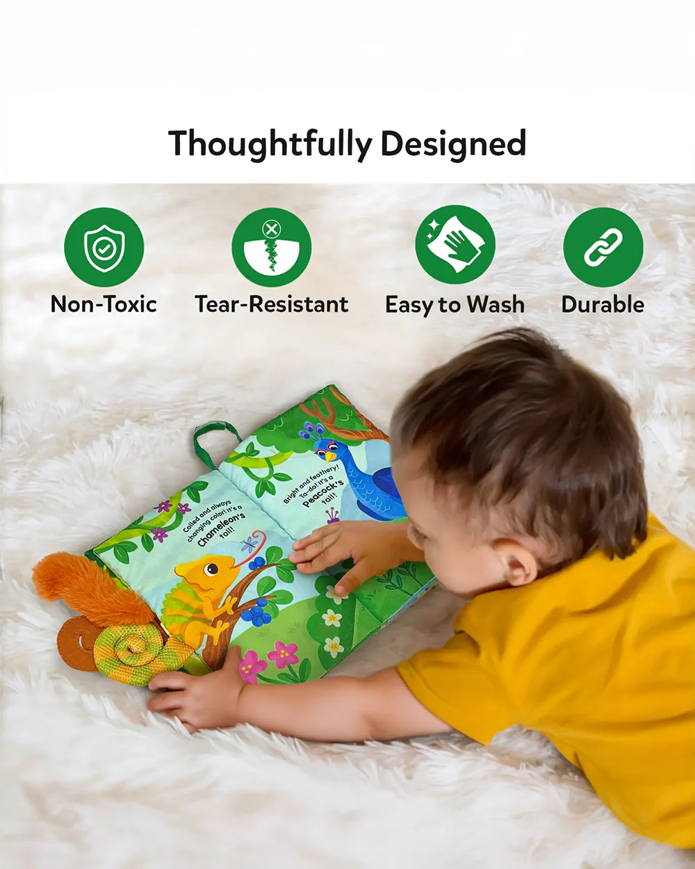 Skillmatics Whose Tail Is That Cloth Book-Tear Resistant with Crinkle Pages-Learning & Educational Toys-6M+ - Image 4