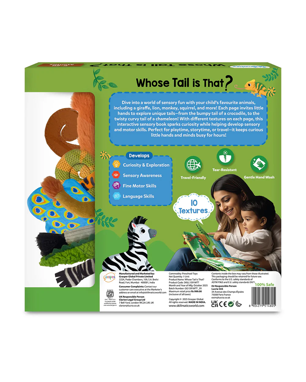 Skillmatics Whose Tail Is That Cloth Book-Tear Resistant with Crinkle Pages-Learning & Educational Toys-6M+ - Image 9