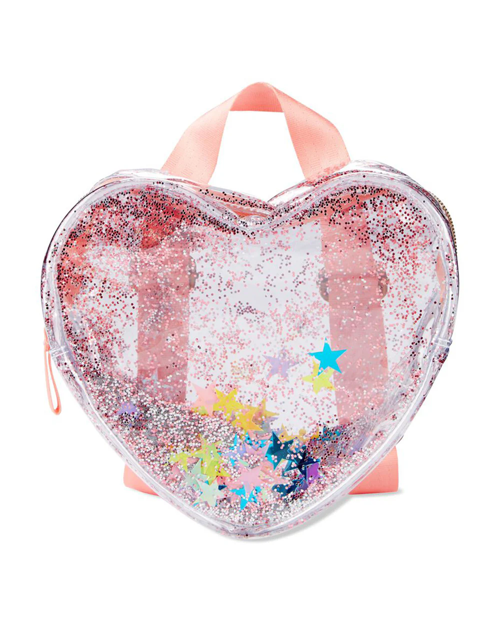 Skip Hop Clear Glitter Heart Backpack-Adjustable Webbing Straps-Transparent