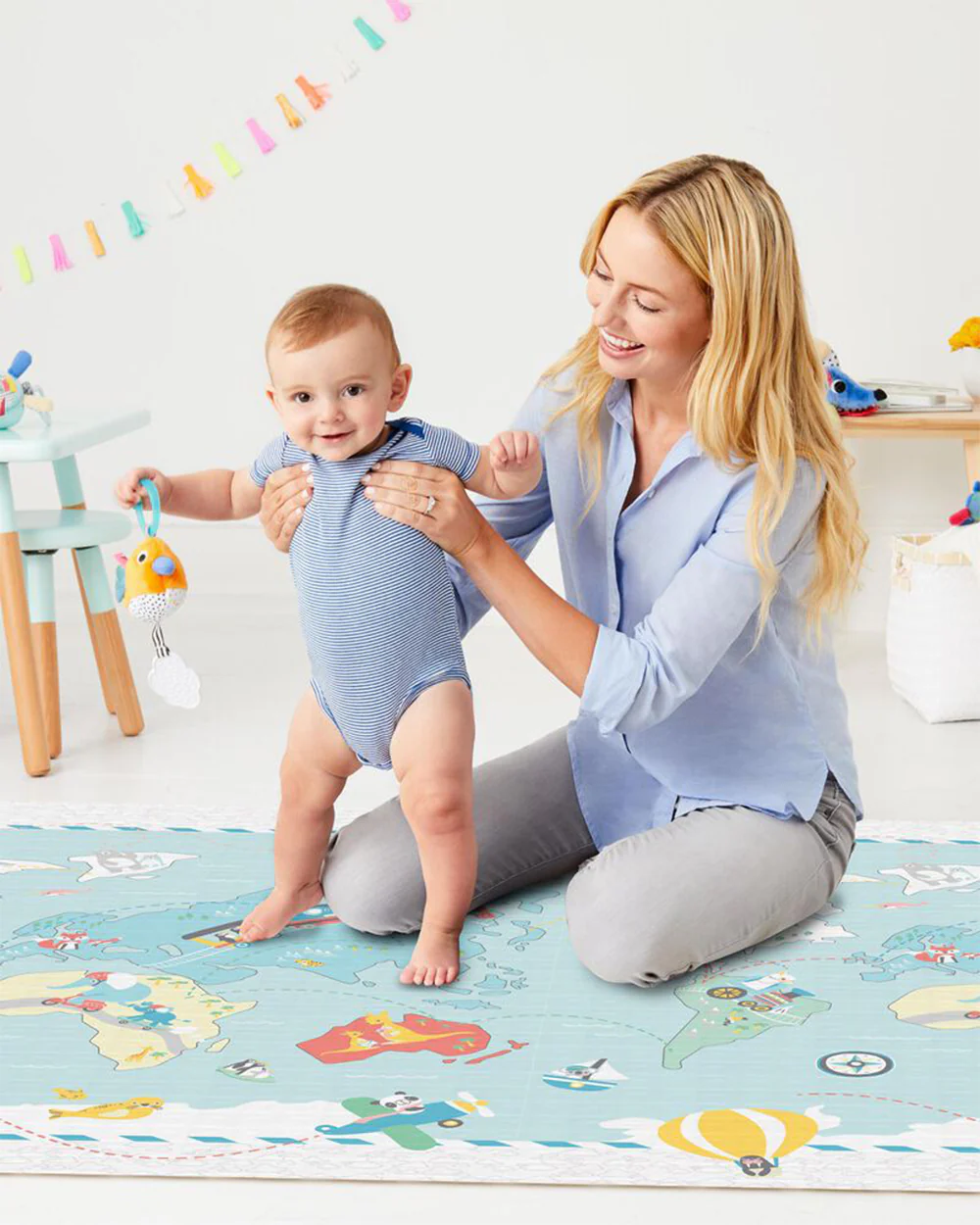 Skip Hop Doubleplay Reversible Playmat-Little Travelers-Baby Tummy Time Adventure, Crawling & Play-Stylish, Safe & Easy to Clean-Indoor Baby Mat-0M+ - Image 6