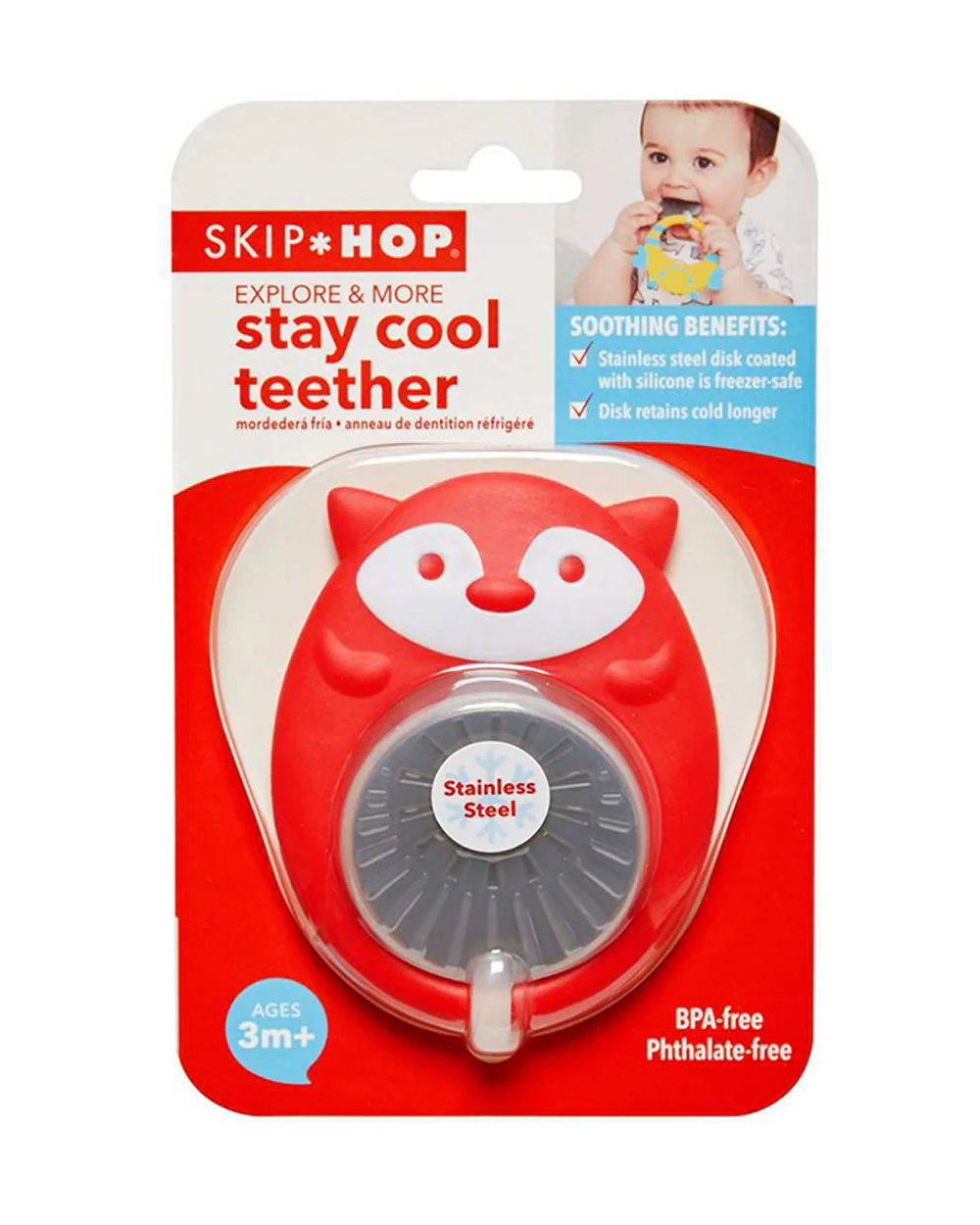 Skip Hop E&M Stay Cool Rattle Teether-Fox-Stainless Steel-Freezer Safe-3M+ - Image 3