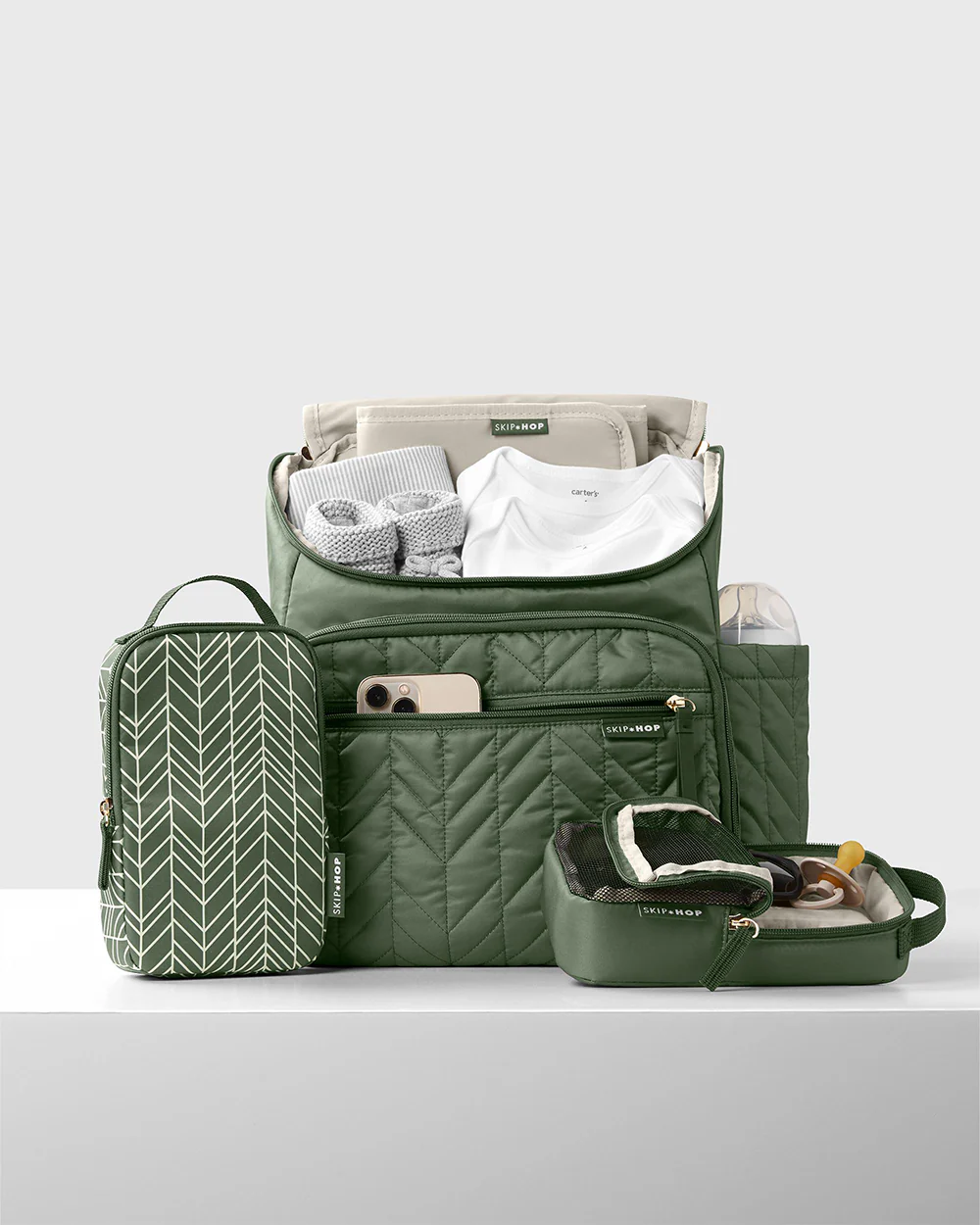 Skip Hop Forma Diaper Bag-Backpack-With Changing Pad-Extra Wide Opening & Lightweight Quilted Design-Sage - Image 3