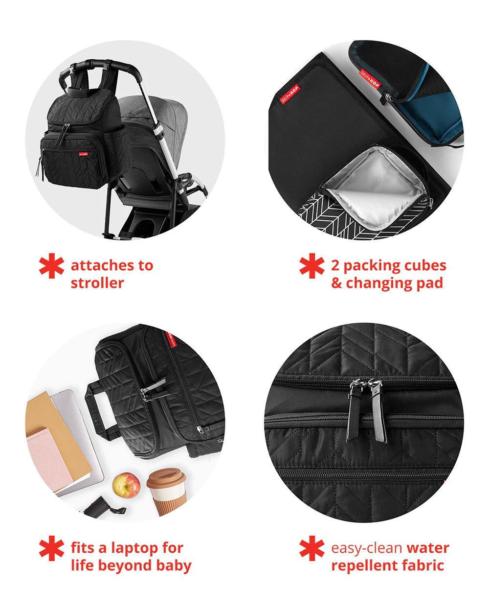 Skip Hop Forma Diaper Bag-Backpack-With Changing Pad-Extra Wide Opening & Lightweight Quilted Design-Sage - Image 4