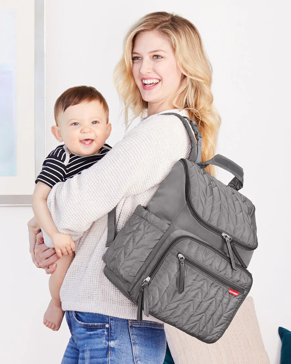 Skip Hop Forma Diaper Bag-Backpack-With Changing Pad-Extra Wide Opening & Lightweight Quilted Design-Grey - Image 11